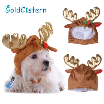 

Fashion Pet Cat Dog Caps Hat Golden Reindeer Christmas Design Party Holiday Costume Headwear Headdress Accessory For Dogs 1pcs