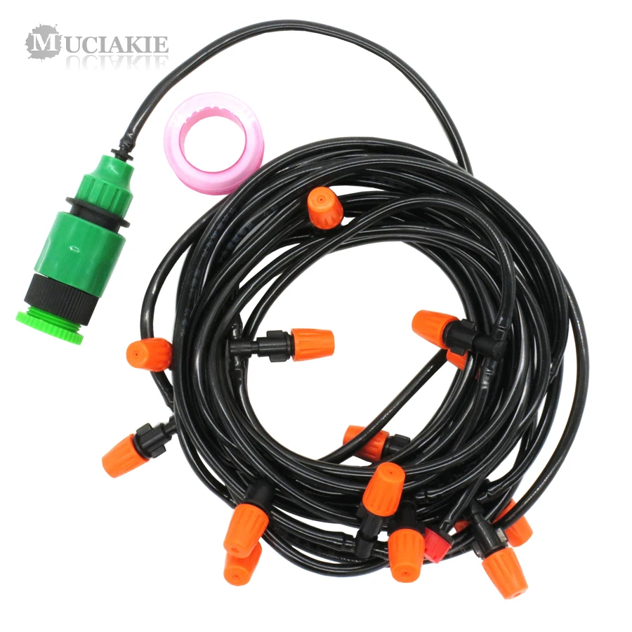 

MUCIAKIE 8 Meters Garden Water Misting Irrigation System Set Good Quality 4/7mm Hose Orange Nozzle Tee 1/2'' 3/4'' Connectors