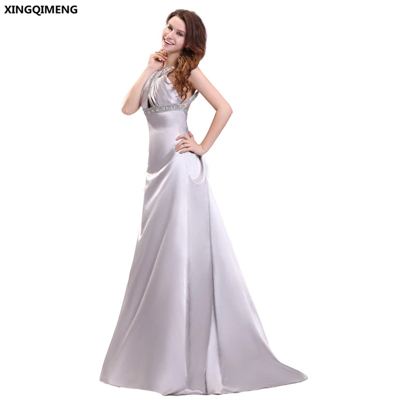 silver satin evening dress