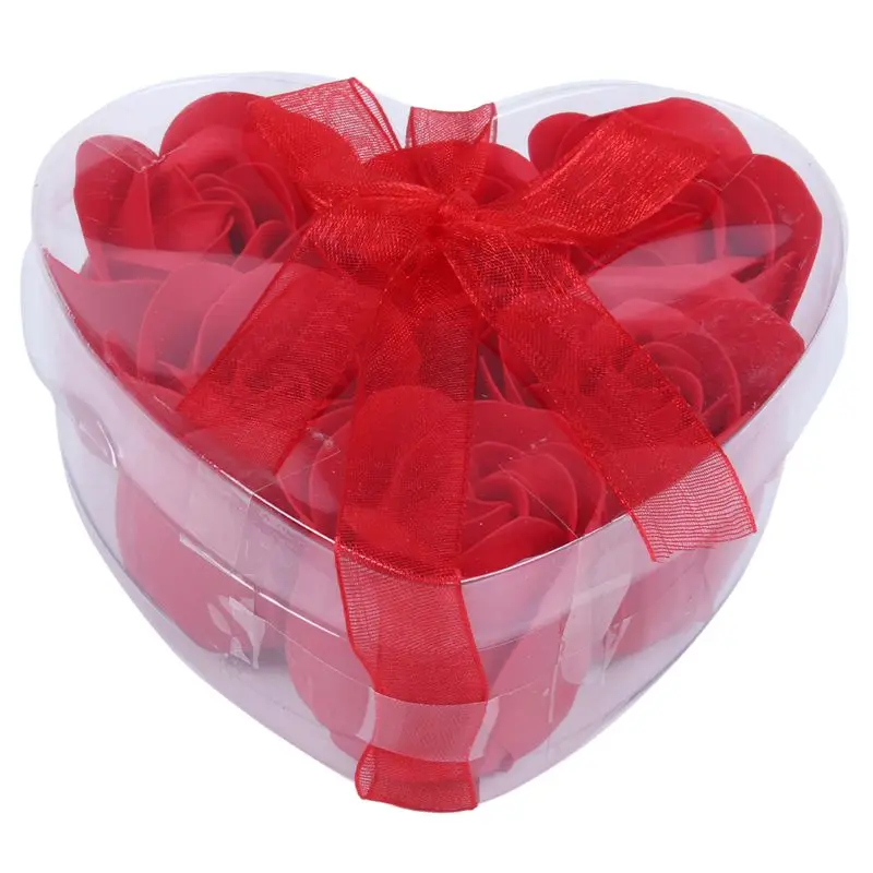 6 Pcs Red Scented Bath Soap Rose Petal in Heart Shape Box