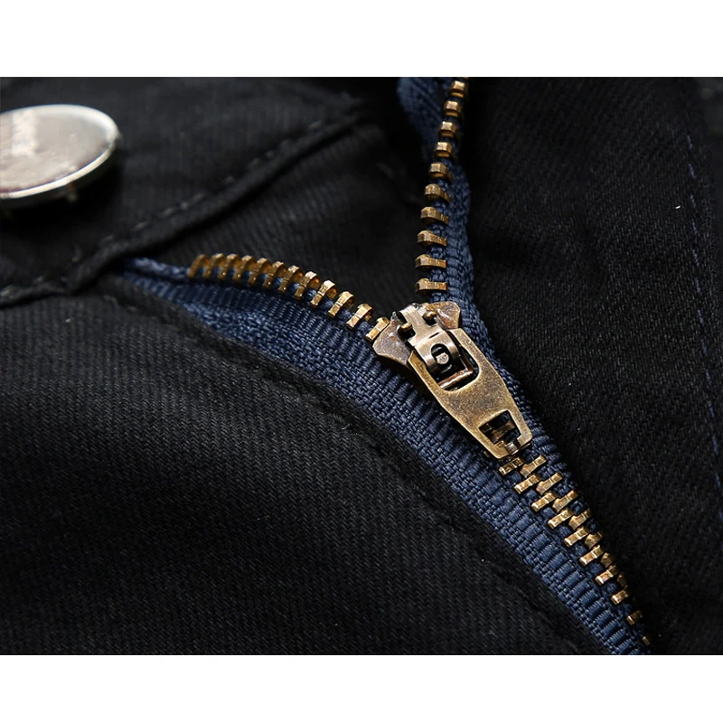 Black Zipper Straight Jeans Men 2021 Brand Fashion PU Leather Patchwork Hip Hop Jeans Slim Fit Denim Pants Men Plus Size 42