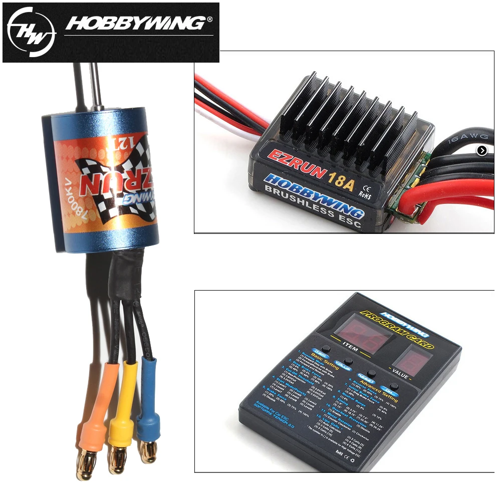 Абсолютно Hobbywing EZRUN Combo 12 T/18 T 7800KV/5200kv мотор+ 18A ESC+ программная карта для 1:18 RC автомобиля