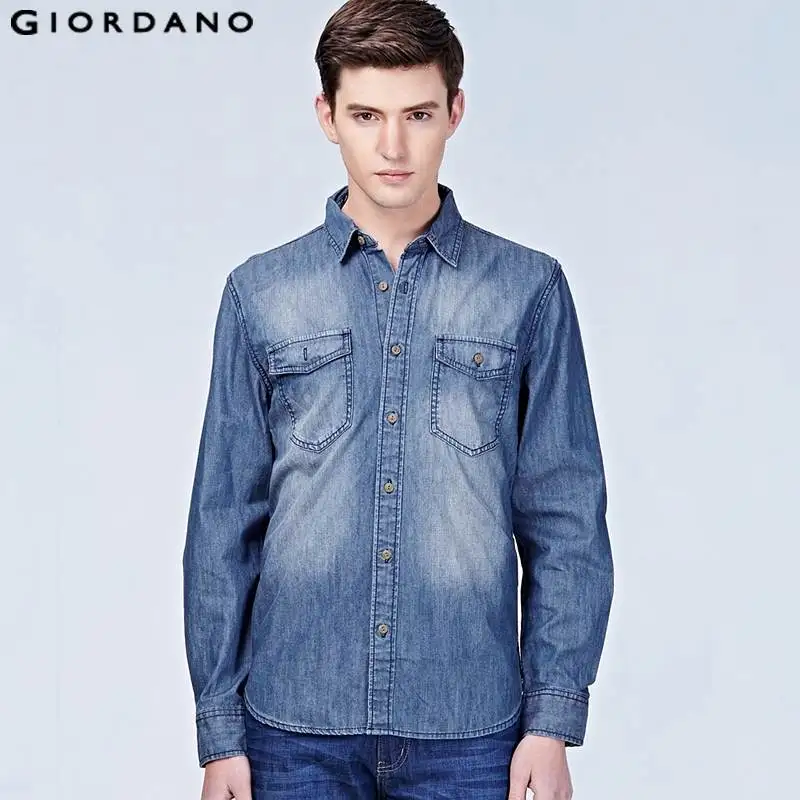 Giordano hombres 2015 marca Camisa vaquera Casual Jeans