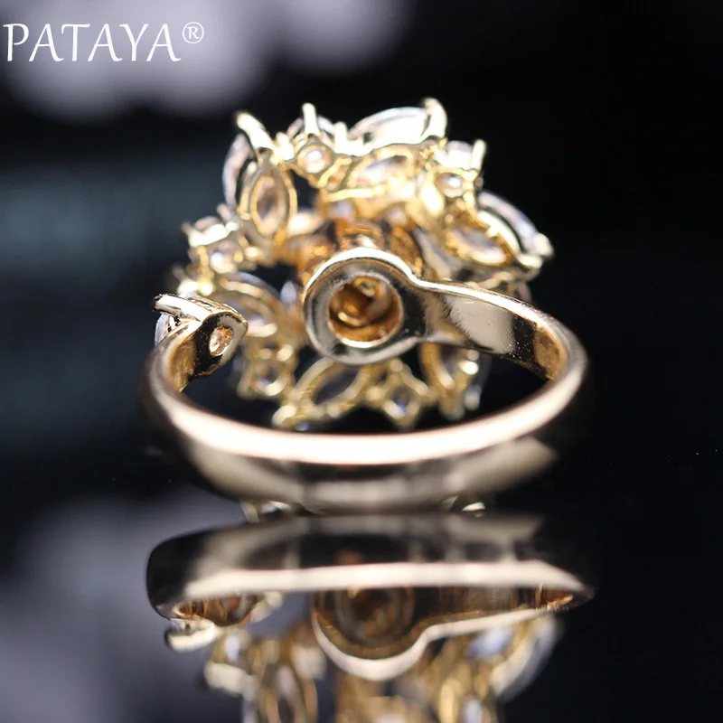 PATAYA, новые вращающиеся кольца с лепестками, натуральный циркон, размытые кольца, 585, розовое золото, женские свадебные Роскошные модные ювелирные изделия