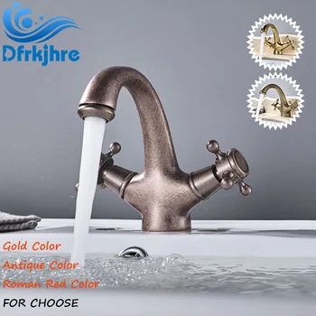 

Newly Style Bathroom Basin Faucet Hot and Cold Water Mixer Valve Faucet Dual Handle Antique Gold Roman Red Color Faucets cocin