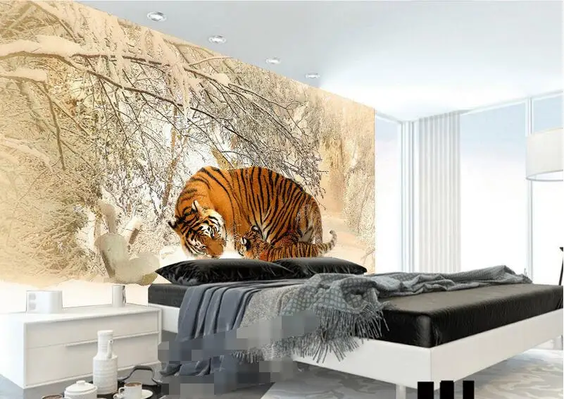 Papel de parede 3d para quarto, mural personalizado, imagem 3d, este-norte,  tigre, inverno, neve, pintura, foto, murais, parede