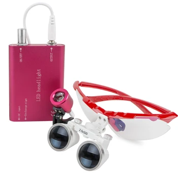 

Red New Dentist Dental Surgical Medical Binocular Loupes 2.5X 320mm Optical Glass Loupe With Head Light Lamp