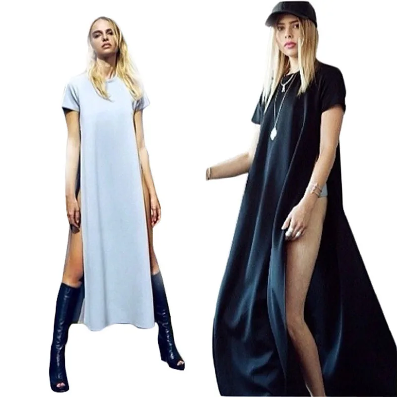 Sexy Dress T Shirt Dress For Women With Side Slit 2015Summer Fashion Brief Ladies Casual Clothes Vestido De Festa Maxi Dress C84