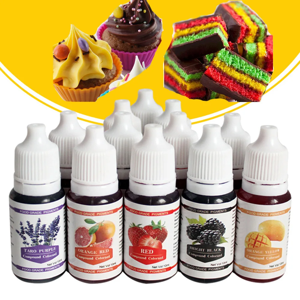 12 colors 10ML Macaron Ice Cream Cake Food Coloring Ingredients Cake Fondant Baking Cake Edible Color Pigment Tools