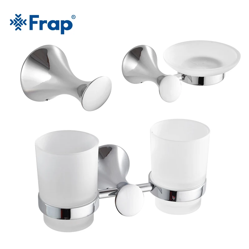 Frap 3 Pieces Bathroom Accessories Zinc Alloy Chrome Cup Holder Glass