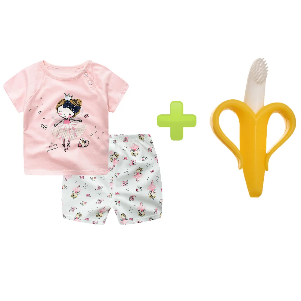 

2017 summer Baby Girls Boys Clothes Sets Kids toothbrush+T Shirt+Pants 3 Pcs Sets Children Suits Banana Silicone Toothbrush