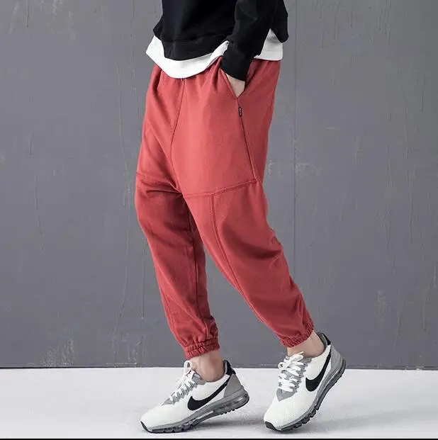 Мужская одежда осень уличная мода свободные штаны с мотней ноги закрыты шаровары с крестами двигаться Для мужчин t брюки с резинками на щиколотках - Цвет: Красный