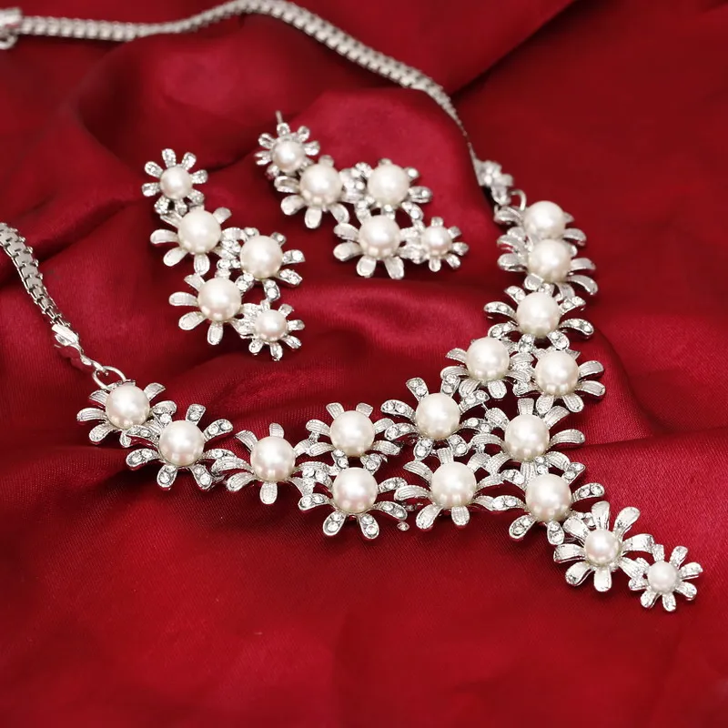 Женский Свадебный комплект из колье и серёг с искусственным жемчугом|jewelry sets for