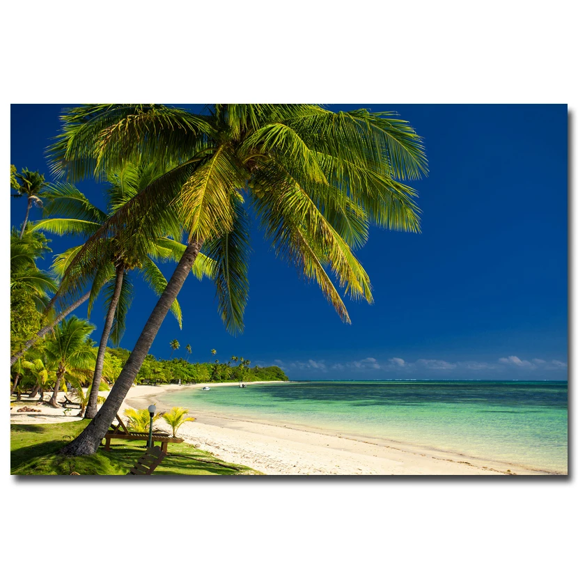 

Hawaii Tropical Sea Beach Seascape Art Silk Fabric Poster Print Sky Coconut Tree Nature Picture for Modern Home Office Decor 025