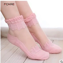 Fcare 10 шт. = 5 пар кружевных носков Нескользящие прозрачные носки тонкие весенние и летние