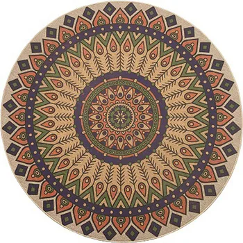 

Boho Vintage Floral Prints Round Carpet and Rug Geometric Pattern Rubber Non-slip Area Rug for Living Room Bedroom Kid Room