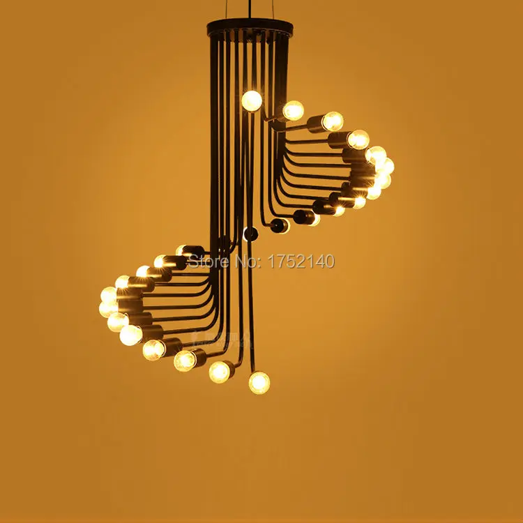 

Spiral chandelier E14, American country retro industrial Loft vintage hanging lamps, creative minimalist droplight 26 bulbs