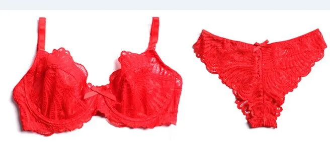 MiaoErSiDai женский сексуальный кружевной бюстгальтер без подкладки, комплект, белый/красный цвет, большие размеры, женское белье - Цвет: Красный