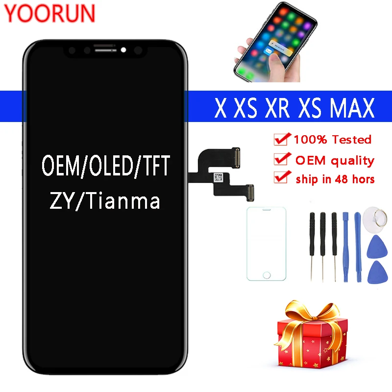 Black 100% OEM Screen For iPhone X S Max XR LCD Display Tianma TFT ZY OLED Touch Screen With Digitizer Assembly Replacement