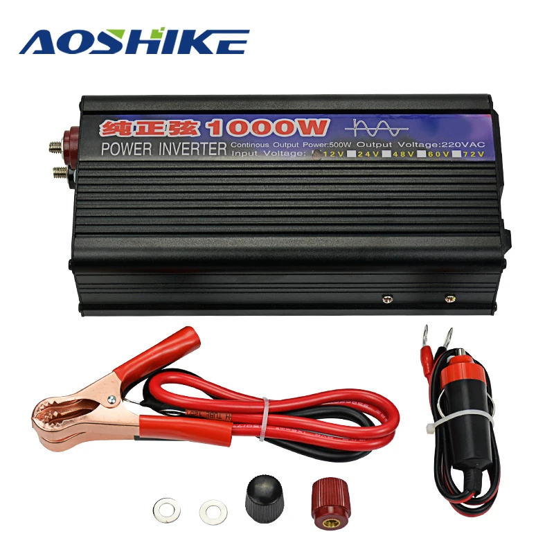 Ceny AOSHIKE czysta fala sinusoidalna konwerter napięcia 12V do 220V 1000W Auto Power Car Converter transformator napięcia falownik samochodowy papieros