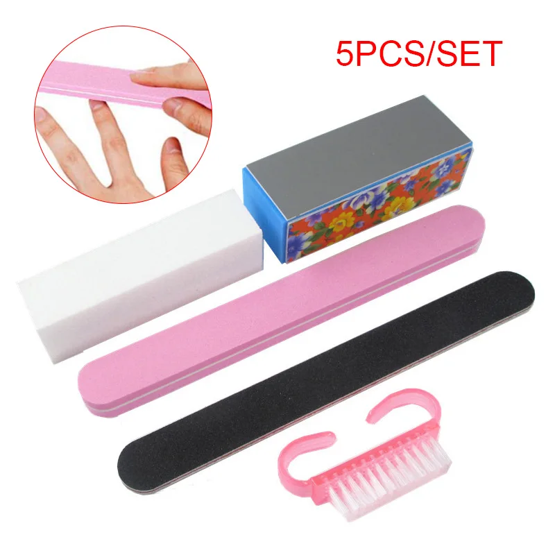 

5pcs/set Manicure Tools Kit Rectangular Nail Files Brush Styling DIY Nails Tools Sponge Nail Files