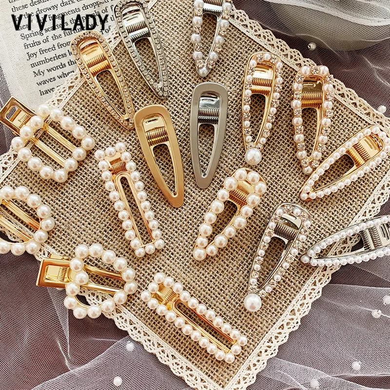

VIVILADY Trendy Popular Barrettes Simulated-pearl Hairwear Petite Plain Women Full Pearl Hair Clip Korean Design Styling Tool