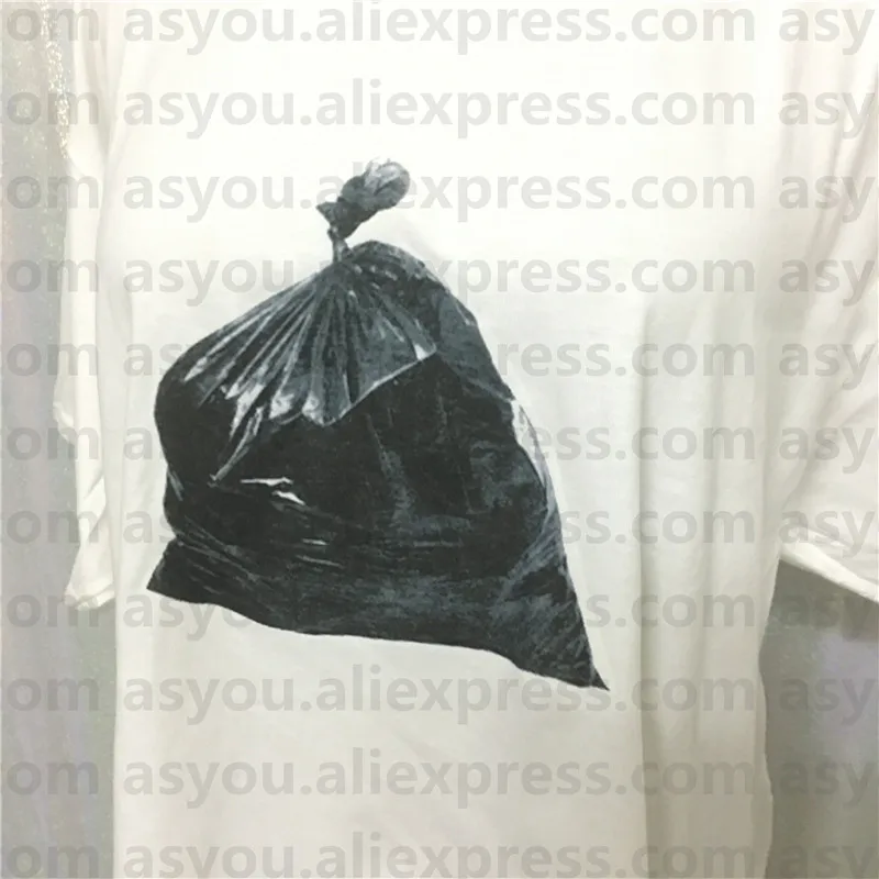 Харадзюку винтажный повседневный летний мешок для мусора, черный пластиковый пакет с рисунком, хлопковая свободная футболка с коротким рукавом, футболка YQ-394