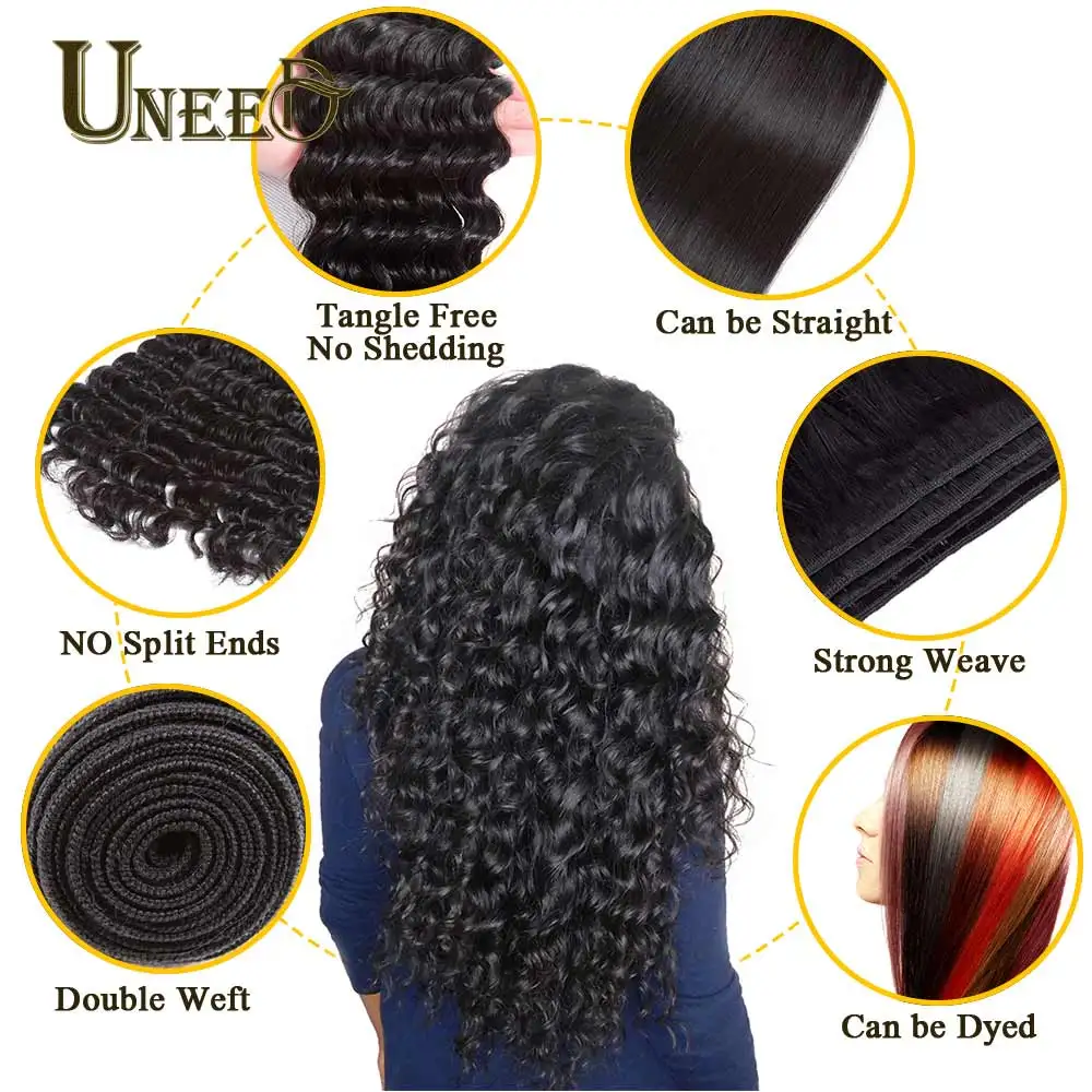 Uneed hair Deep Wave Brazilian Hair Weave Bundles Remy Hair Extensions 100% Human Hair Weave Bundles Can Buy 3 or 4 Bundles Uneed hair Deep Wave Brazilian Hair Weave Bundles Remy Hair Extensions 100% Human Hair Weave Bundles Can Buy 3 or 4 Bundles