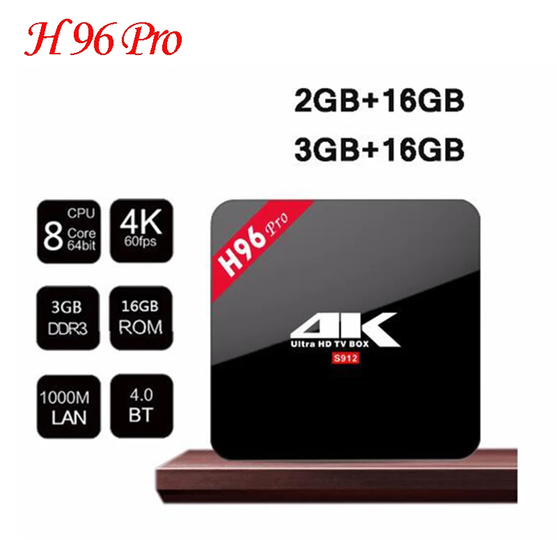 

H96 PRO Smart TV Box Amlogic S912 Octa Mali-T820MP3 GPU 3G/16G Android 7.1 2.4G/5.8GHz Wifi Bluetooth Set Top Box