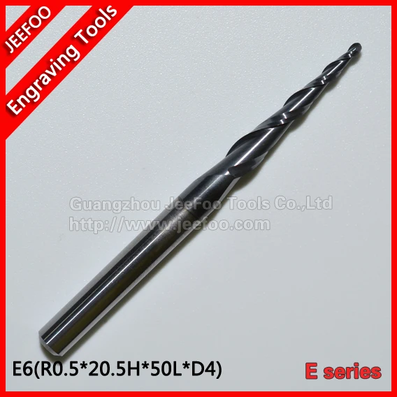 

R0.5*20.5H*D4*50L*2F Two Flutes Ball Nose Tapered End Mills for Good Relief, ALTIN Coated E Series