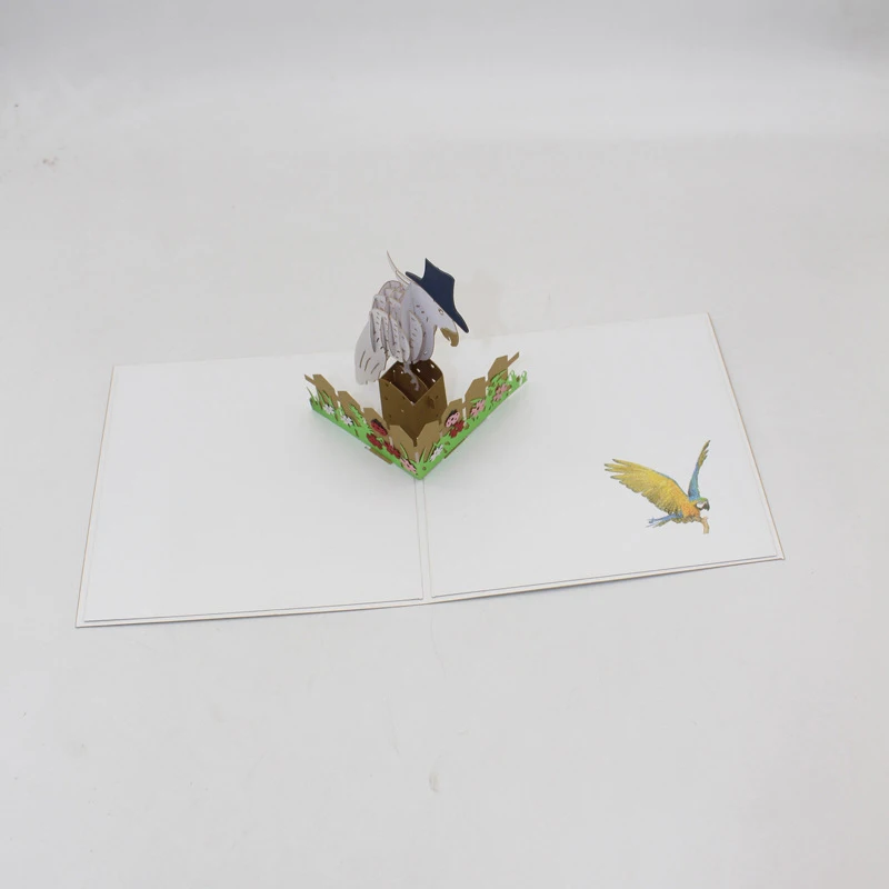  3D Handmade Wearing Bowler Hat White Parrot Paper Invitation Greeting Cards Postcard Kids Birthday  - 33019410615