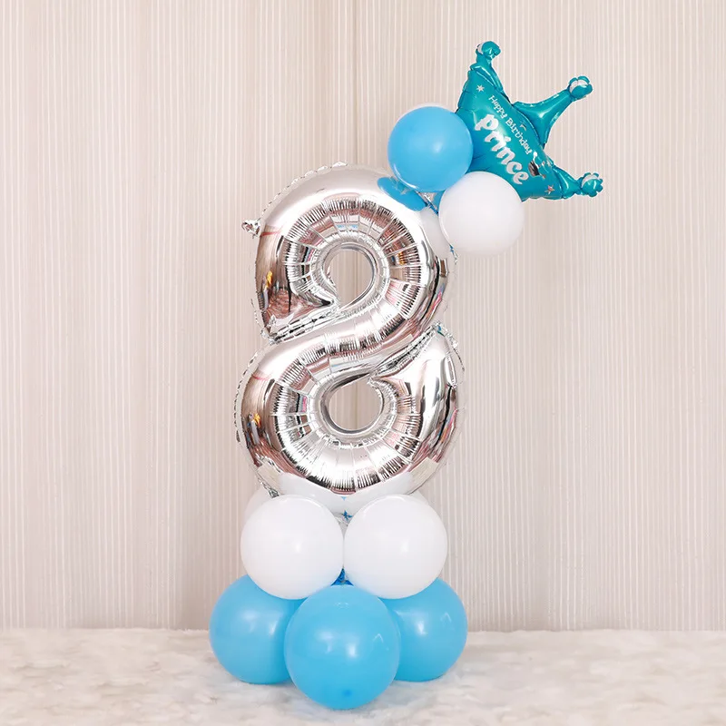 16PCS/lot 32inch Silver Number Foil Balloons Digit air Birthday Balloon Kids Birthday Party wild one Decorations Figure - Цвет: Blue 8