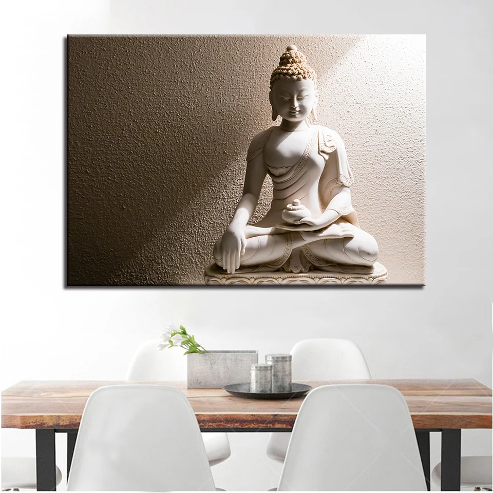 HD печатает для Гостиная стены Книги по искусству холст Картины цельнокроеное платье Белый Мрамор Будды фотографии традиционной культуры Плакаты Домашний Декор