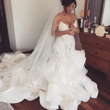 Mermaid Wedding Dresses Sexy Style 2017 Custom Made Ruffles Bridal Gowns Formal Organza Vestido de Noiva Tiered Backless Fashion