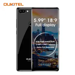 Oukitel Mix 2 4 г смартфон Android 7.0 6.0 ''ltps MTK6757V Восьмиядерный 6 ГБ 64 ГБ 21MP + 2MP сзади Cam 4080 мАч мобильного телефона отпечатков пальцев