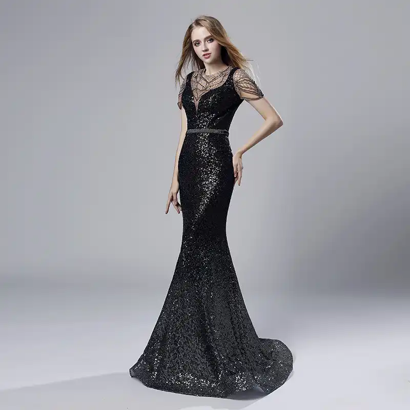 sequin evening gowns with sleeves