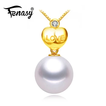 

FENASY 18K Gold Pendant 8-9mm Round Pearl Jewelry 18k Gold Love Pendants For Women Bohemian Pendants Send S925 Silver Necklaces