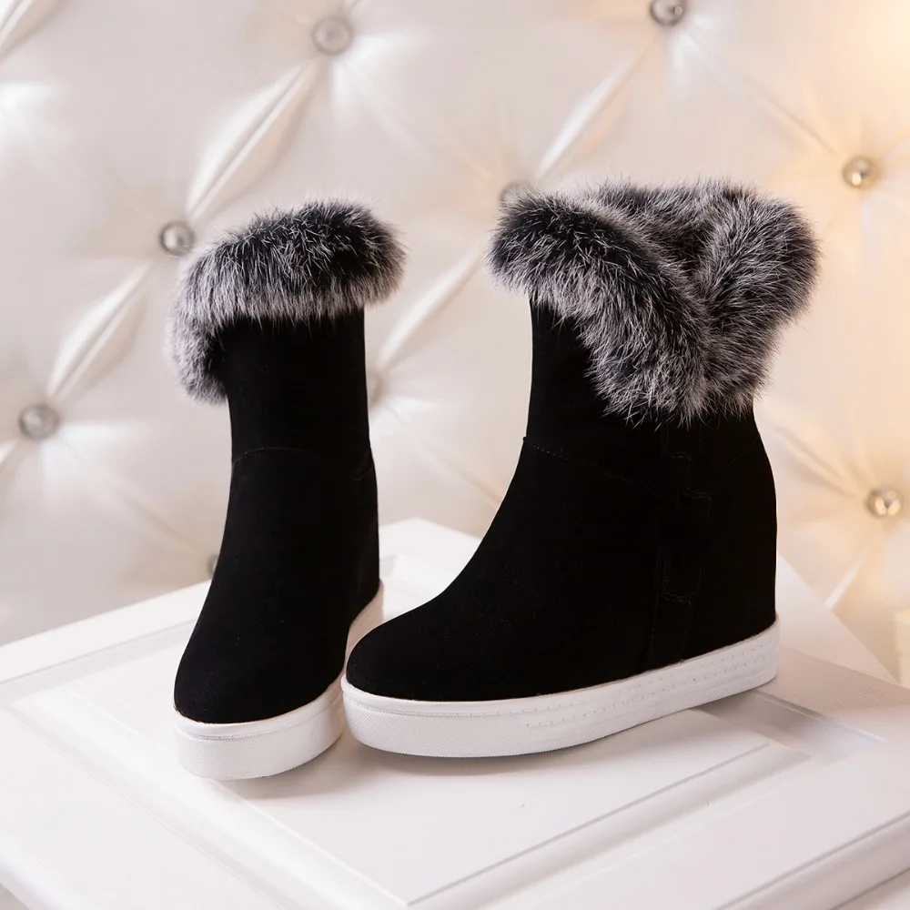 Водонепроницаемые зимние сапоги; женская теплая обувь на платформе и высоком каблуке; коллекция года; Цвет черный, серый; женские зимние сапоги на натуральном меху; большие размеры 43; g419