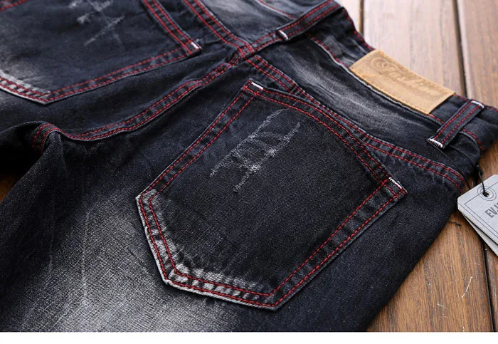 Бренд VROKINO 2019 Новое поступление мужские дизайнерские вышитые джинсы модные мужские Стрейчевые узкие черные джинсы с дырками Большие
