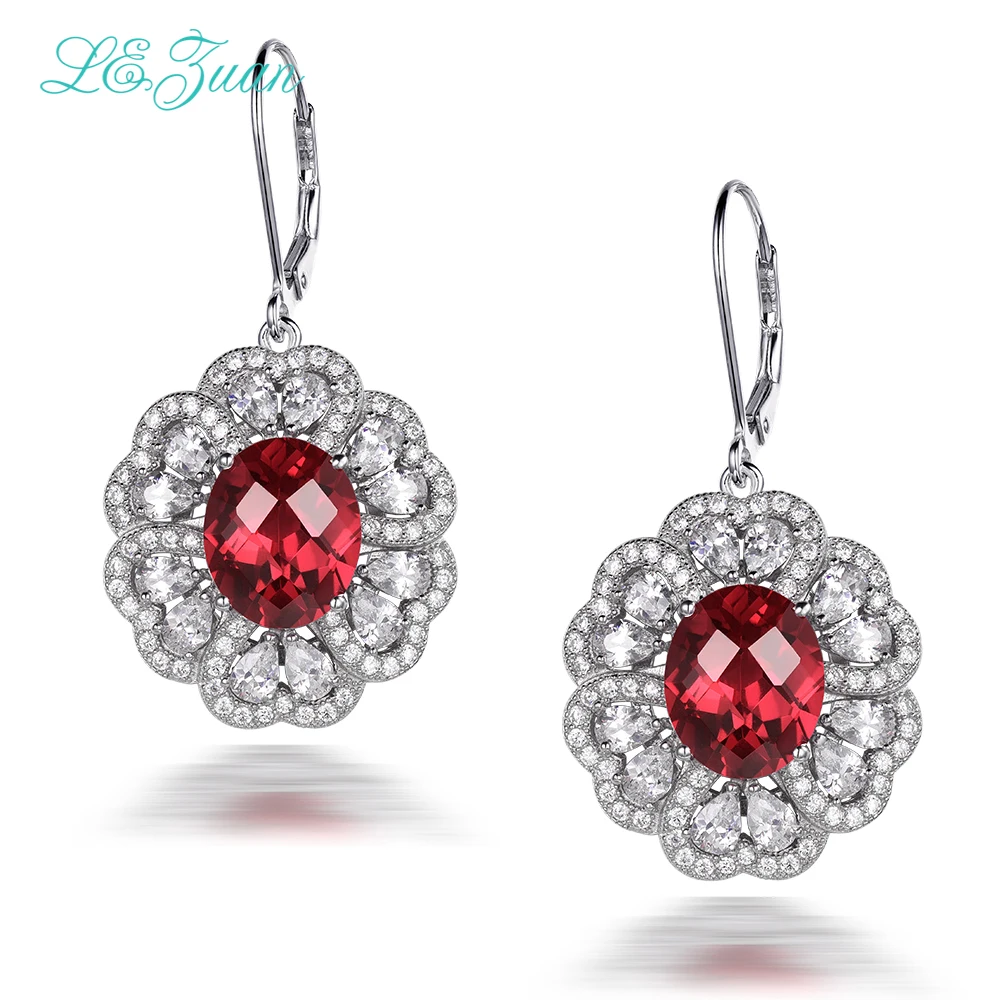 

L&zuan 7.01ct Red Stone Checkerboard Cut Drop Earrings 925 Sterling Silver Luxury Earring Fine Jewelry For Women