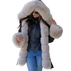Roiii Толстая теплая парка из искусственного меха молочно-белая женская куртка с капюшоном на бедрах зимняя куртка на пуговицах пальто