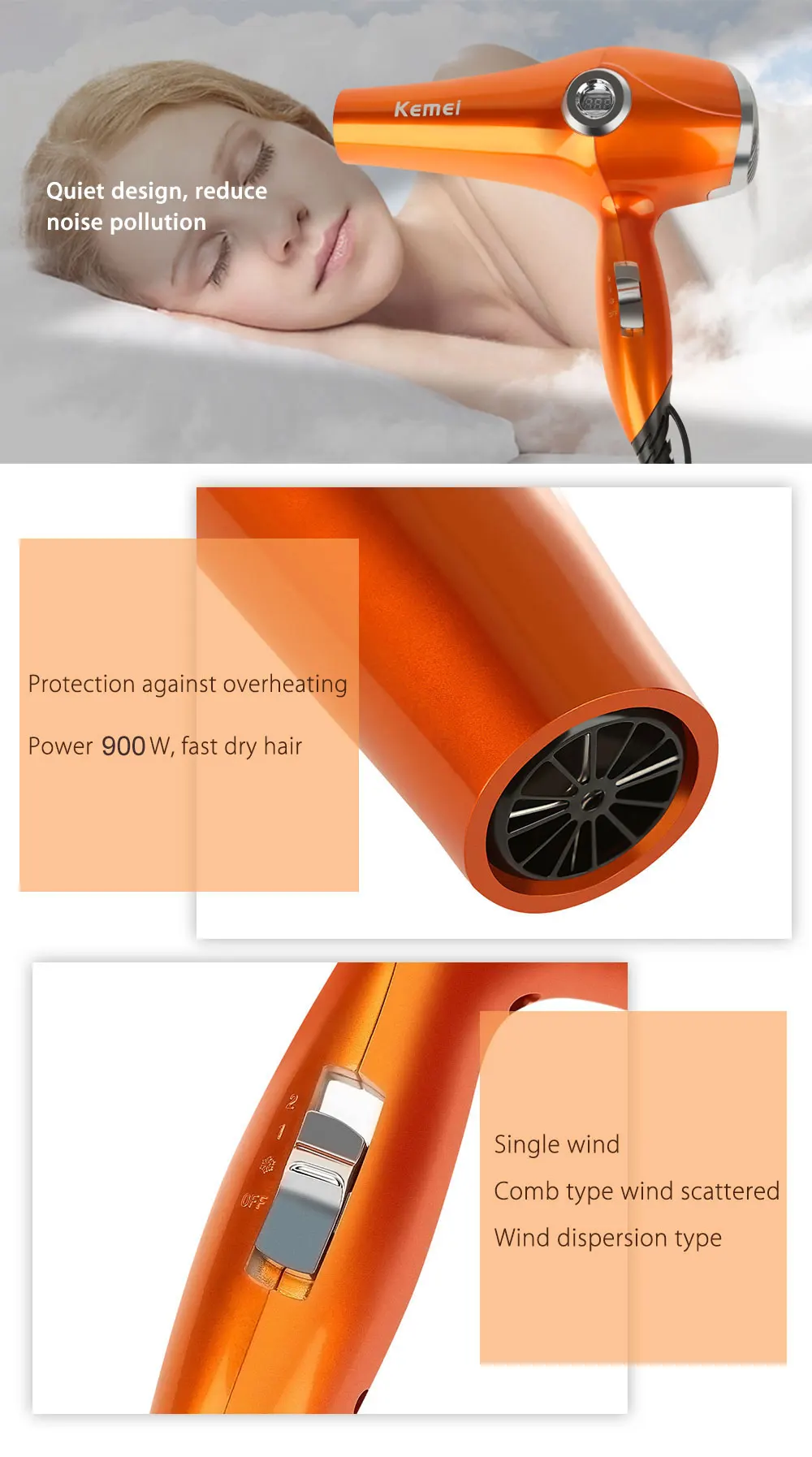Kemei электрический портативный туристический фен для волос с горячим холодным воздухом, ионный фен для салонного домашнего использования, ультра-тихий Фен, инструмент