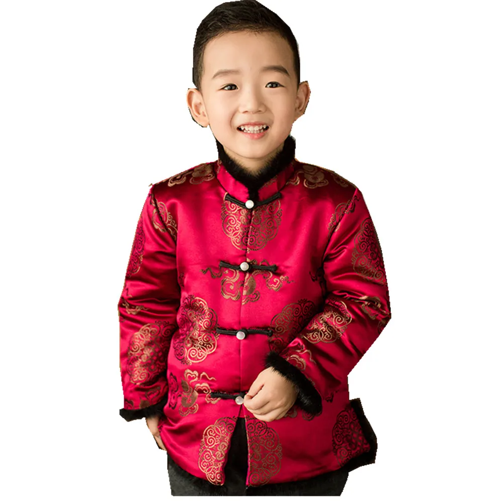 Red Children Coat Winter Tang Suit For Baby Boy Chinese Clothes Outfits Mink Hair Kids Outerwear Jacket Boys Outfits Dress 4-12