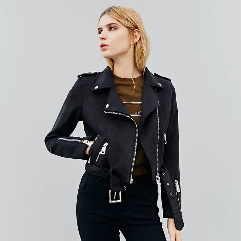 Bootyjeans 2017 новая кожаная куртка женская замшевая облегающая короткая коричневая