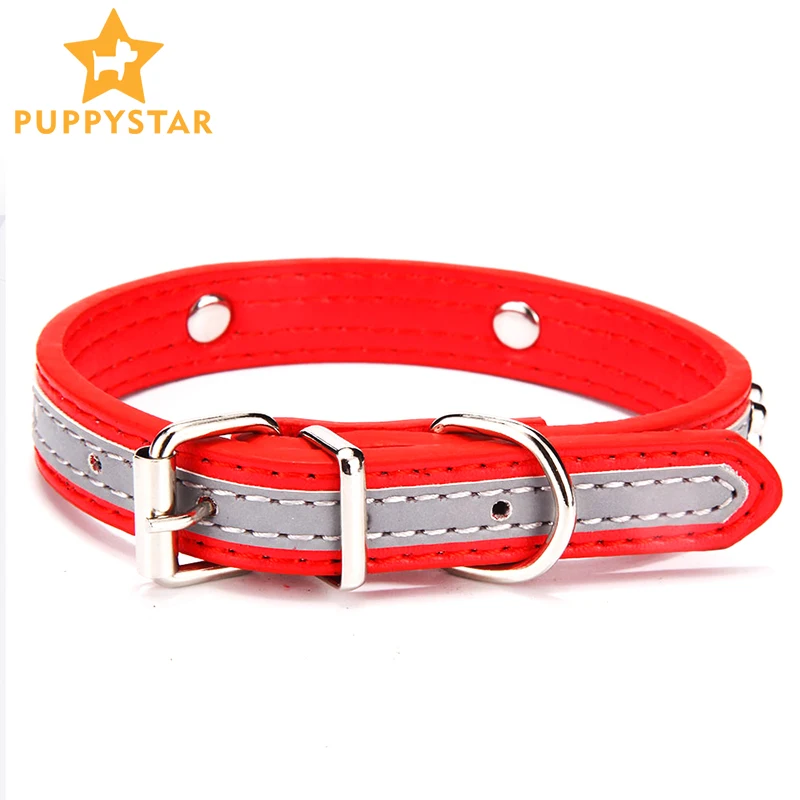 High Quality Reflective Pet Dog Collar Adjustable Dog Leather Collar For Small Cat Medium Dog