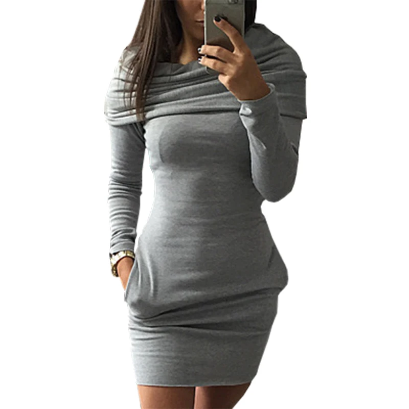 

Autumn winter hot models mini dress hooded sweater vestido package hip long-sleeved warm dresses short clothing vestidos LBD9823