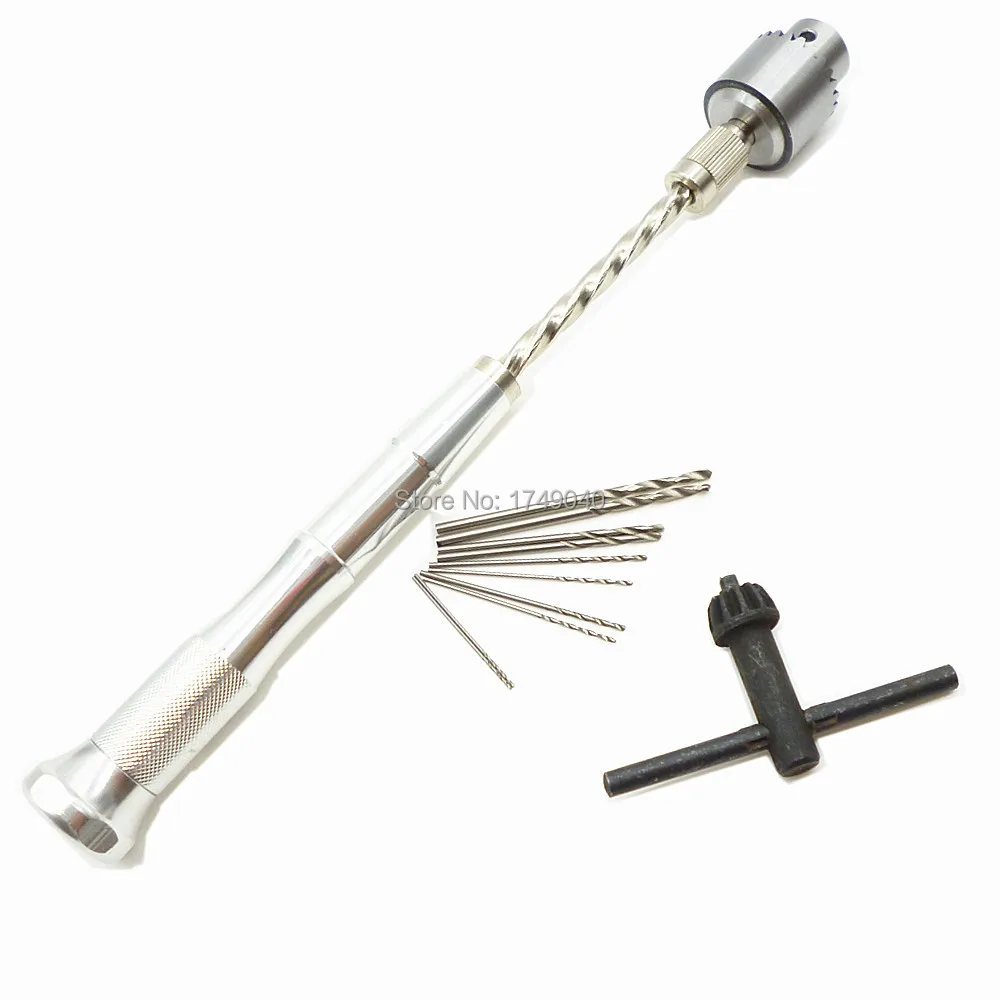 Manual Semi Automatic Hand Drill W/10pc Mini Hss Twist Micro Drill Bit