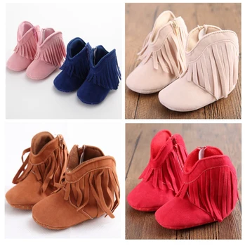 

Newborn Infant Baby Boy Girl Soft Sole Boots Tassels Moccasins Crib Shoes 0-18M