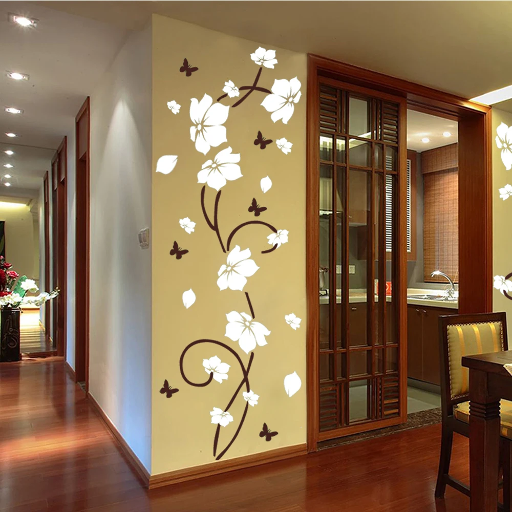 Online Vinyl Wandaufkleber Vine Baum Blume Schlafzimmer Kunst Schmücken Wandbild Kühlschrank Aufkleber Schmetterling Aufkleber für Wohnzimmer Wohnkultur J66