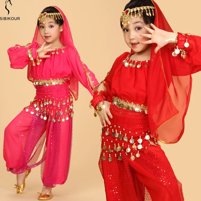 Beste Bollywood Buikdans Kostuum Set Voor Kinderen Egypte Egyptische Oosterse Indian Buikdans Pak Voor Meisjes Jurk 120D Chiffon Top broek